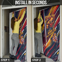 Spain Football Road To Championship Door Cover Bull Mascot Flying Soccer Ball - Dynamic Speed Stripes