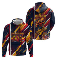 Spain Football Road To Championship Hoodie Bull Mascot Flying Soccer Ball - Dynamic Speed Stripes