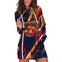 Spain Football Road To Championship Hoodie Dress Bull Mascot Flying Soccer Ball - Dynamic Speed Stripes