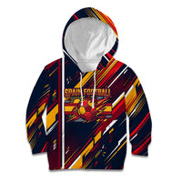 Spain Football Road To Championship Kid Hoodie Bull Mascot Flying Soccer Ball - Dynamic Speed Stripes