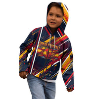 Spain Football Road To Championship Kid Hoodie Bull Mascot Flying Soccer Ball - Dynamic Speed Stripes