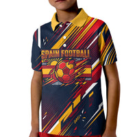 Spain Football Road To Championship Kid Polo Shirt Bull Mascot Flying Soccer Ball - Dynamic Speed Stripes