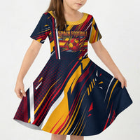 Spain Football Road To Championship Kid Short Sleeve Dress Bull Mascot Flying Soccer Ball - Dynamic Speed Stripes