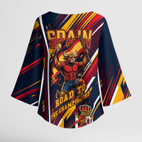 Spain Football Road To Championship Kimono Sleeve Blouse Bull Mascot Flying Soccer Ball - Dynamic Speed Stripes