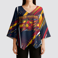 Spain Football Road To Championship Kimono Sleeve Blouse Bull Mascot Flying Soccer Ball - Dynamic Speed Stripes