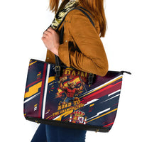 Spain Football Road To Championship Leather Tote Bag Bull Mascot Flying Soccer Ball - Dynamic Speed Stripes