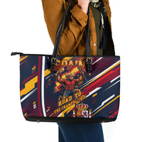 Spain Football Road To Championship Leather Tote Bag Bull Mascot Flying Soccer Ball - Dynamic Speed Stripes