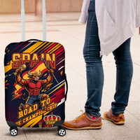 Spain Football Road To Championship Luggage Cover Bull Mascot Flying Soccer Ball - Dynamic Speed Stripes