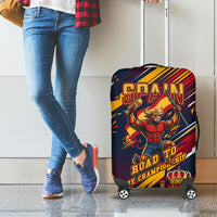 Spain Football Road To Championship Luggage Cover Bull Mascot Flying Soccer Ball - Dynamic Speed Stripes