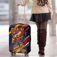 Spain Football Road To Championship Luggage Cover Bull Mascot Flying Soccer Ball - Dynamic Speed Stripes