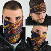 Spain Football Road To Championship Neck Gaiter Bull Mascot Flying Soccer Ball - Dynamic Speed Stripes