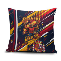 Spain Football Road To Championship Pillow Cover Bull Mascot Flying Soccer Ball - Dynamic Speed Stripes