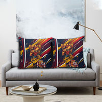Spain Football Road To Championship Pillow Cover Bull Mascot Flying Soccer Ball - Dynamic Speed Stripes