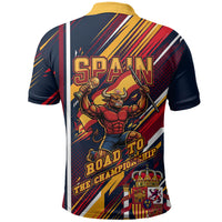 Spain Football Road To Championship Polo Shirt Bull Mascot Flying Soccer Ball - Dynamic Speed Stripes