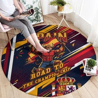 Spain Football Road To Championship Round Carpet Bull Mascot Flying Soccer Ball - Dynamic Speed Stripes