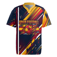 Spain Football Road To Championship Rugby Jersey Bull Mascot Flying Soccer Ball - Dynamic Speed Stripes