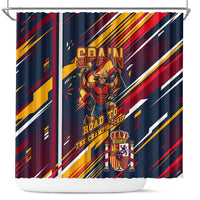Spain Football Road To Championship Shower Curtain Bull Mascot Flying Soccer Ball - Dynamic Speed Stripes