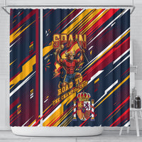 Spain Football Road To Championship Shower Curtain Bull Mascot Flying Soccer Ball - Dynamic Speed Stripes