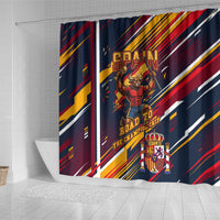 Spain Football Road To Championship Shower Curtain Bull Mascot Flying Soccer Ball - Dynamic Speed Stripes