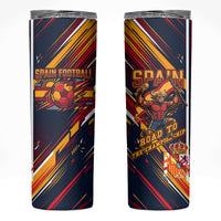 Spain Football Road To Championship Skinny Tumbler Bull Mascot Flying Soccer Ball - Dynamic Speed Stripes