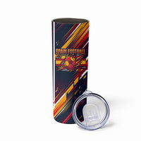 Spain Football Road To Championship Skinny Tumbler Bull Mascot Flying Soccer Ball - Dynamic Speed Stripes