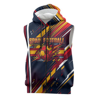 Spain Football Road To Championship Sleeveless Zip Hoodie Bull Mascot Flying Soccer Ball - Dynamic Speed Stripes