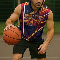 Spain Football Road To Championship Sleeveless Zip Hoodie Bull Mascot Flying Soccer Ball - Dynamic Speed Stripes