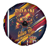 Spain Football Road To Championship Spare Tire Cover Bull Mascot Flying Soccer Ball - Dynamic Speed Stripes