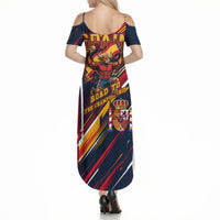 Spain Football Road To Championship Summer Maxi Dress Bull Mascot Flying Soccer Ball - Dynamic Speed Stripes