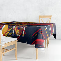 Spain Football Road To Championship Tablecloth Bull Mascot Flying Soccer Ball - Dynamic Speed Stripes