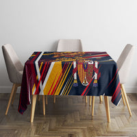 Spain Football Road To Championship Tablecloth Bull Mascot Flying Soccer Ball - Dynamic Speed Stripes