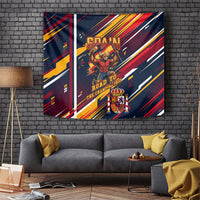 Spain Football Road To Championship Tapestry Bull Mascot Flying Soccer Ball - Dynamic Speed Stripes