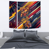 Spain Football Road To Championship Tapestry Bull Mascot Flying Soccer Ball - Dynamic Speed Stripes
