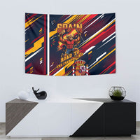 Spain Football Road To Championship Tapestry Bull Mascot Flying Soccer Ball - Dynamic Speed Stripes