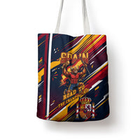 Spain Football Road To Championship Tote Bag Bull Mascot Flying Soccer Ball - Dynamic Speed Stripes
