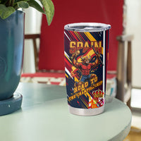 Spain Football Road To Championship Tumbler Cup Bull Mascot Flying Soccer Ball - Dynamic Speed Stripes