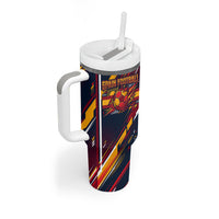 Spain Football Road To Championship Tumbler With Handle Bull Mascot Flying Soccer Ball - Dynamic Speed Stripes