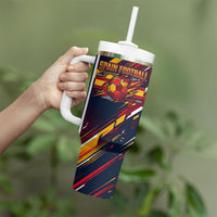 Spain Football Road To Championship Tumbler With Handle Bull Mascot Flying Soccer Ball - Dynamic Speed Stripes