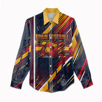 Spain Football Road To Championship Women Casual Shirt Bull Mascot Flying Soccer Ball - Dynamic Speed Stripes