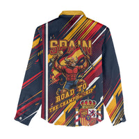 Spain Football Road To Championship Women Casual Shirt Bull Mascot Flying Soccer Ball - Dynamic Speed Stripes
