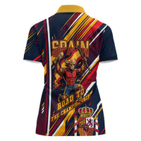 Spain Football Road To Championship Women Polo Shirt Bull Mascot Flying Soccer Ball - Dynamic Speed Stripes