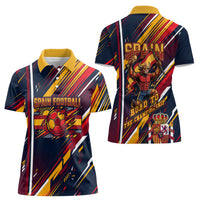 Spain Football Road To Championship Women Polo Shirt Bull Mascot Flying Soccer Ball - Dynamic Speed Stripes