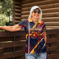 Spain Football Road To Championship Women Polo Shirt Bull Mascot Flying Soccer Ball - Dynamic Speed Stripes