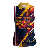 Spain Football Road To Championship Women Sleeveless Polo Shirt Bull Mascot Flying Soccer Ball - Dynamic Speed Stripes