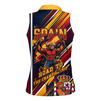 Spain Football Road To Championship Women Sleeveless Polo Shirt Bull Mascot Flying Soccer Ball - Dynamic Speed Stripes