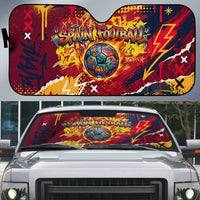 Spain Football Rule The Pitch Auto Sun Shade Urban Graffiti Soccer Player Flaming Ball
