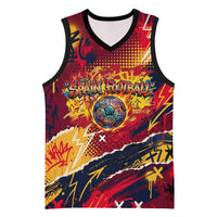 Spain Football Rule The Pitch Basketball Jersey Urban Graffiti Soccer Player Flaming Ball