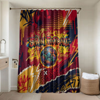Spain Football Rule The Pitch Bathroom Set Urban Graffiti Soccer Player Flaming Ball