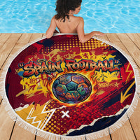Spain Football Rule The Pitch Beach Blanket Urban Graffiti Soccer Player Flaming Ball