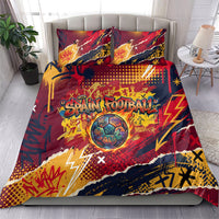 Spain Football Rule The Pitch Bedding Set Urban Graffiti Soccer Player Flaming Ball